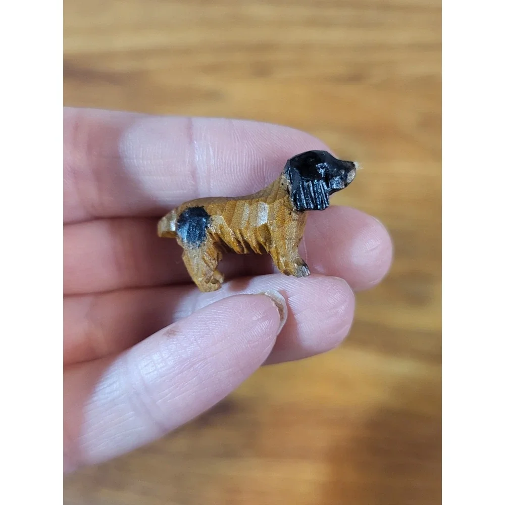 ENGLISH COCKER SPANIEL DOG vintage hand carved wood‎ MINIATURE figure